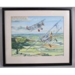 A Framed Watercolour Depicting Biplanes at Sutton Bank, 27x20cm
