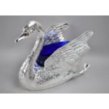 A Silver Plated and Cobalt Blue Glass Novelty Bowl in the Form of a Swan, 20cms Wide