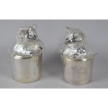 A Pair of Novelty Silver Plated Cruets in the Form of Terriers Sat in Top Hats, 7cm high