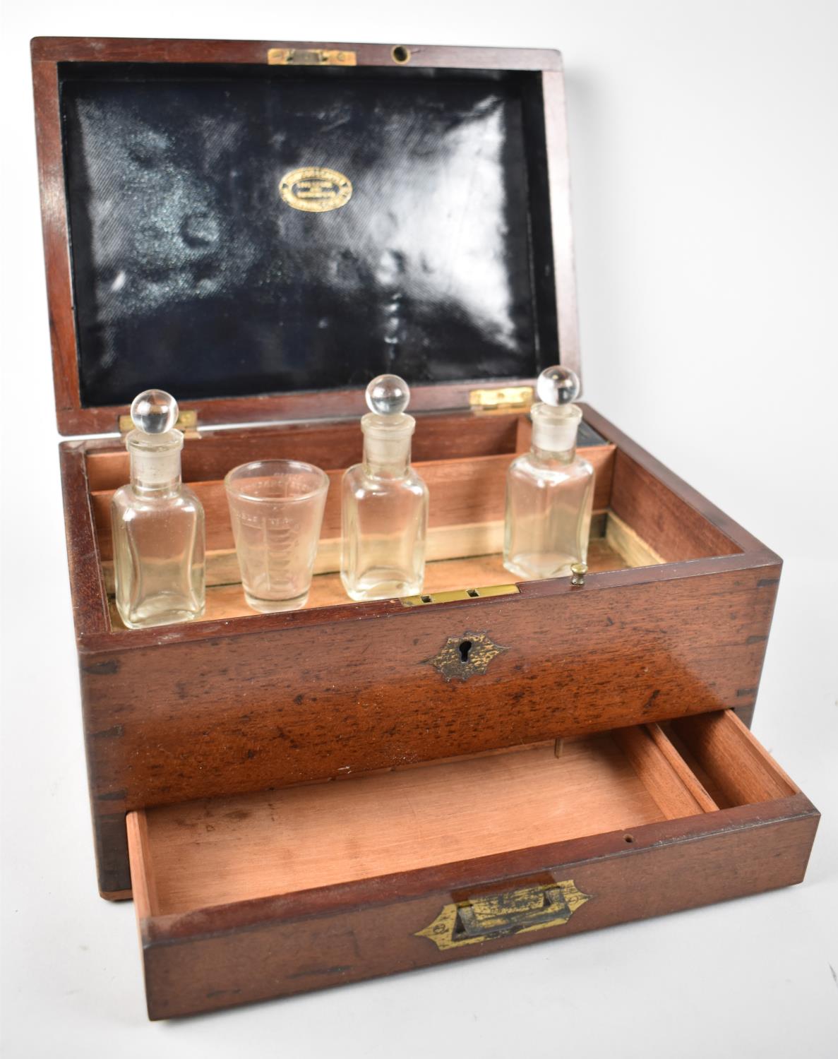 A Late 19th Century Mahogany Homeopathic Chemist's Box with Hinged Lid to Fitted Interior, Base