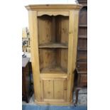 A Modern Pine Double Free Standing Corner Cabinet with Cupboard Base, 90cm wide