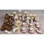 A Collection of Various Ceramics to Comprise Latvian Coffee Set Decorated with Roses and Gilt