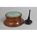 An Ebonised Dressing Table Ring Stand and a Modern Circular Hat Pin Cushion, 17cm diameter