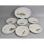 A Hand Painted Fish Service to Comprise Six Plates and a Platter