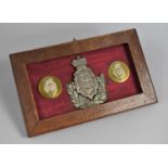 A Framed Duke of Lancaster's Yeomanry Helmet Plate Badge Together with Two Brass Duke of Lancaster's