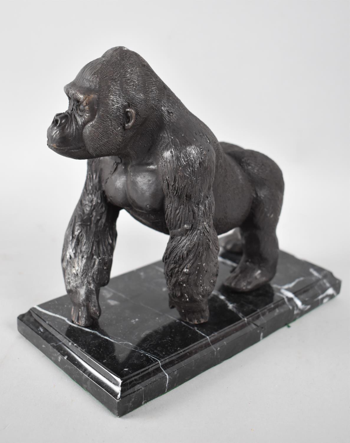 A Patinated Bronze Study of a Gorilla, Set on Rectangular Marble Plinth, 20cms Long
