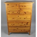 A Modern Tall Pine Bedroom Chest of Four Short and Three Long Drawers, 100cm wide