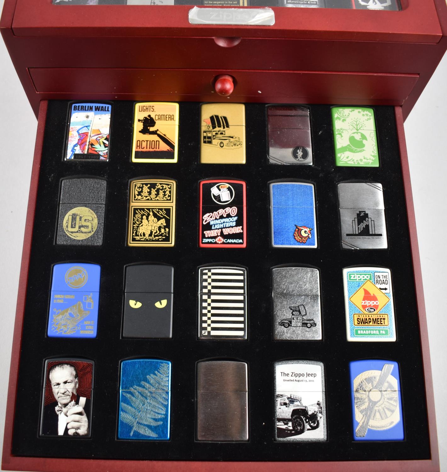 A Complete Set of Eighty DeAgostini Zippo Lighters in Four Section Display Case, 32cm wide, - Image 4 of 5