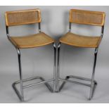 A Pair of Chrome Framed Caned Kitchen Bar Stools
