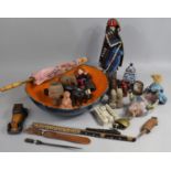 A Collection of Various Souvenir Items to Comprise African Ornaments, Carvings, Miniature Cork