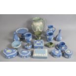 A Collection of Wedgwood Jasperware to Comprise Lidded Boxes, Pedestal Dish, Vases, Jug etc Together