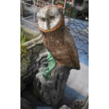 A Reconstituted Stone Garden Ornament, Perched Owl, 54.5cm high