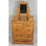 A Mid 20th Century Pine Dressing Chest with Two Short and Three Long Drawers, Raised Mirror with Two