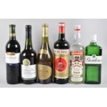 Six Bottles of Mixed Wines and Spirits to Include Gordons Gin, Smirnoff Vodka, Dubonnet etc