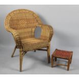 A Woven Armchair and Small Stool