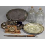 A Collection of Sundries to Comprise Large Copper Warmer, Art Deco Mantle Clock (AF), Galleried