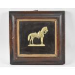 A Framed Brass Relief Silhouette of a WWI War Horse, 15x14cm