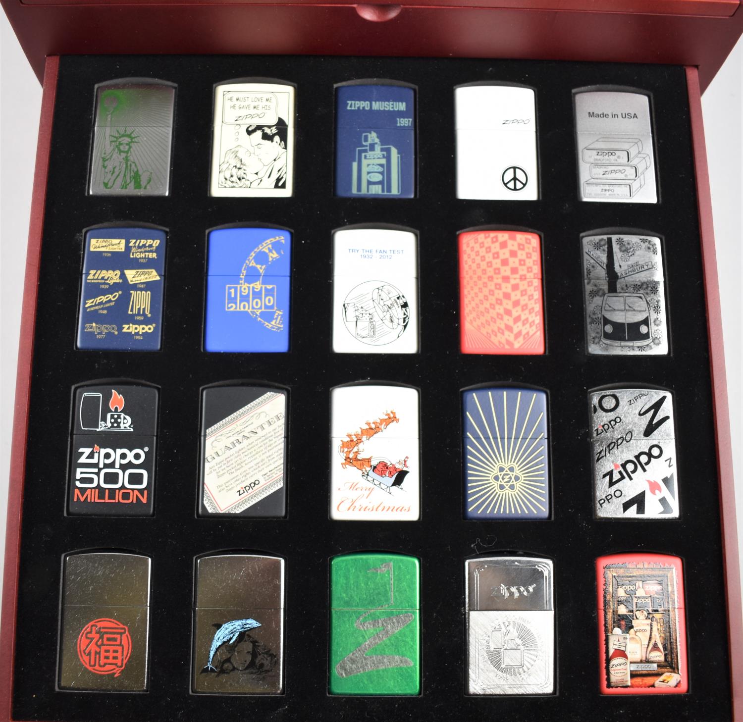 A Complete Set of Eighty DeAgostini Zippo Lighters in Four Section Display Case, 32cm wide, - Image 3 of 5