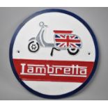 A Reproduction Circular Cast Metal Plaque, Lambretta, 29cm Diameter, Plus VAT