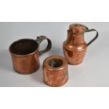 A Victorian Copper Measure, Blancmange Mould and Lidded Guernsey Style Jug
