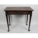 A 19th Century Mahogany Side Table with Single Long Drawer, Tapering Turned Supports, 8cm wide