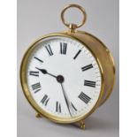 A Circular Brass Drum Clock, Movement Requires A Little Attention, 13.5cms Diameter
