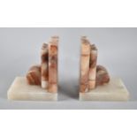 A Pair of Carved Onyx Bookends in the Form of Books, 13cms High