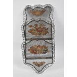 A Late 19th Century Metal and Embroidered Wall Hanging Two Division Letter Rack, 23cms High