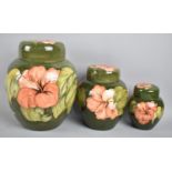 Three Graduated Moorcroft Coral Hibiscus Ginger Jars