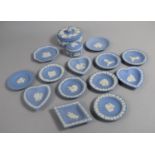 A Collection of Wedgwood Jasperware to include circular and heart shaped pin dishes, 2 lidded boxes.