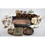 A Collection of Studio Pottery items to include Goblets, Bull Ornament, Lidded Pots, Vases Etc