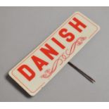A Vintage Butchers Shop Sign for Danish Bacon on Metal Spike, 15cms Wide