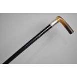 A Silver Mounted Horn Handled Ebony Shafted Walking Stick, Hallmarked For A and R, Chester 1924