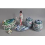 A Collection of Various Oriental and Eastern Ceramics to include Hand Painted Duck Ornament, Two