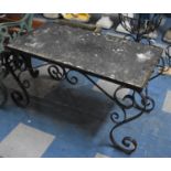 A Wrought Iron Reconstituted Rectangular Topped Garden Low Table/Stand, 52.5cms Wide and 53cms High