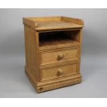 A Mid 20th Century Pine Galleried Two Drawer Bedside Chest, 46cms Wide