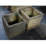 Two Reconstituted Stone Square Garden Planters, One with Campana Urn Decoration, Largest 29cms