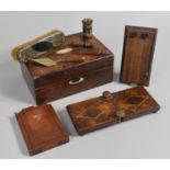 A Late 19th Century Workbox Containing Tie Presses, Hairbrush, Mahogany Camera Plate etc