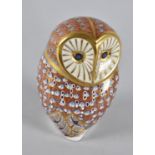 A Royal Crown Derby Paperweight with Gold Button, Owl