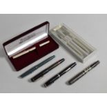 A Parker Jotter Stainless Steel Pen Set and Collection of Vintage Fountain Pens
