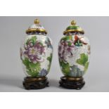 A Pair of Modern Chinese Cloisonne Enamelled Vases on Wooden Stands, 20cms High