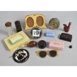 A Collection of Curios to include Bakelite Boxes, Alarm Clock, Photo Frame Etc