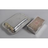 A Silver Plated Two Division Cigarette Box by Viners together with a Silver Plated Entree Dish