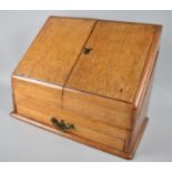 An Edwardian Oak Desk Top Stationery Box with Hinged Doors to Fitted Interior, Base Drawer, 39cms