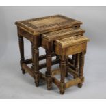 A Far Eastern Nest of Three Tables with Carved Tops, 45.5cms Wide