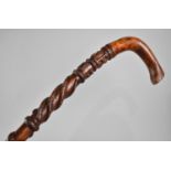 A Victorian Carved Walking Stick, Dated 1873, Decorated with Snakes and Monogrammed WG