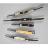 A Collection of Five Quill Pen Knives to include Tortoiseshell, Bone, Mother of Pearl and Lambsfoot