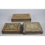 A Collection of Three Indian Souvenir Vizagapatam Inlaid Boxes, Largest 23cms Wide