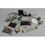 A Tray of Sundries to include Vintage Ballpoint Pens, Stethoscope, Pocket Watch Box, Magnifying Set,