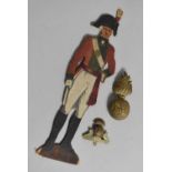 A Fret Cut Wooden Model of a Soldier, Condition Issues, 30cms High, together with a Royal Lancashire